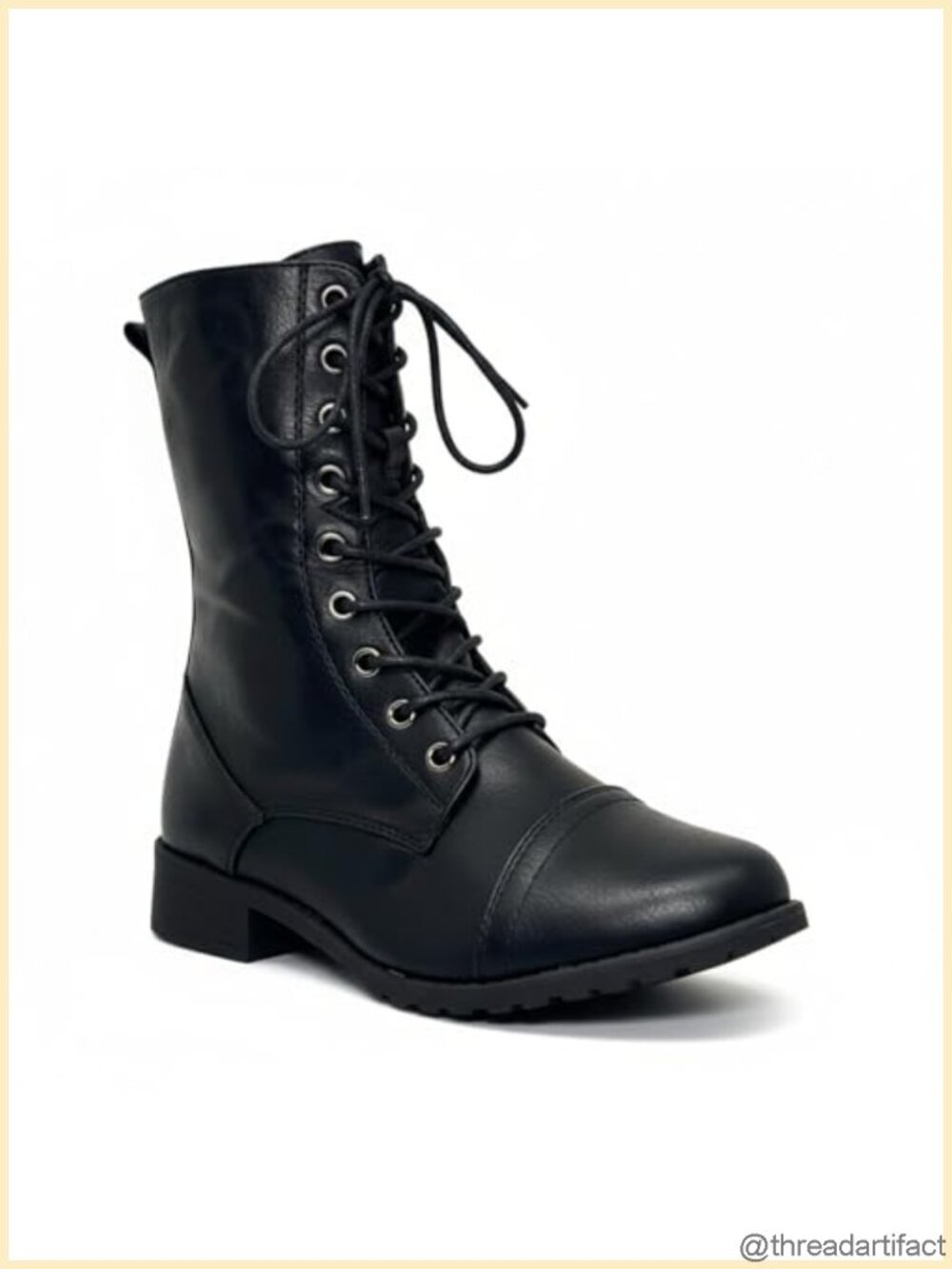 Lace Up Round Toe Low Heel Combat Boots with Inside Zip & Memory Foam